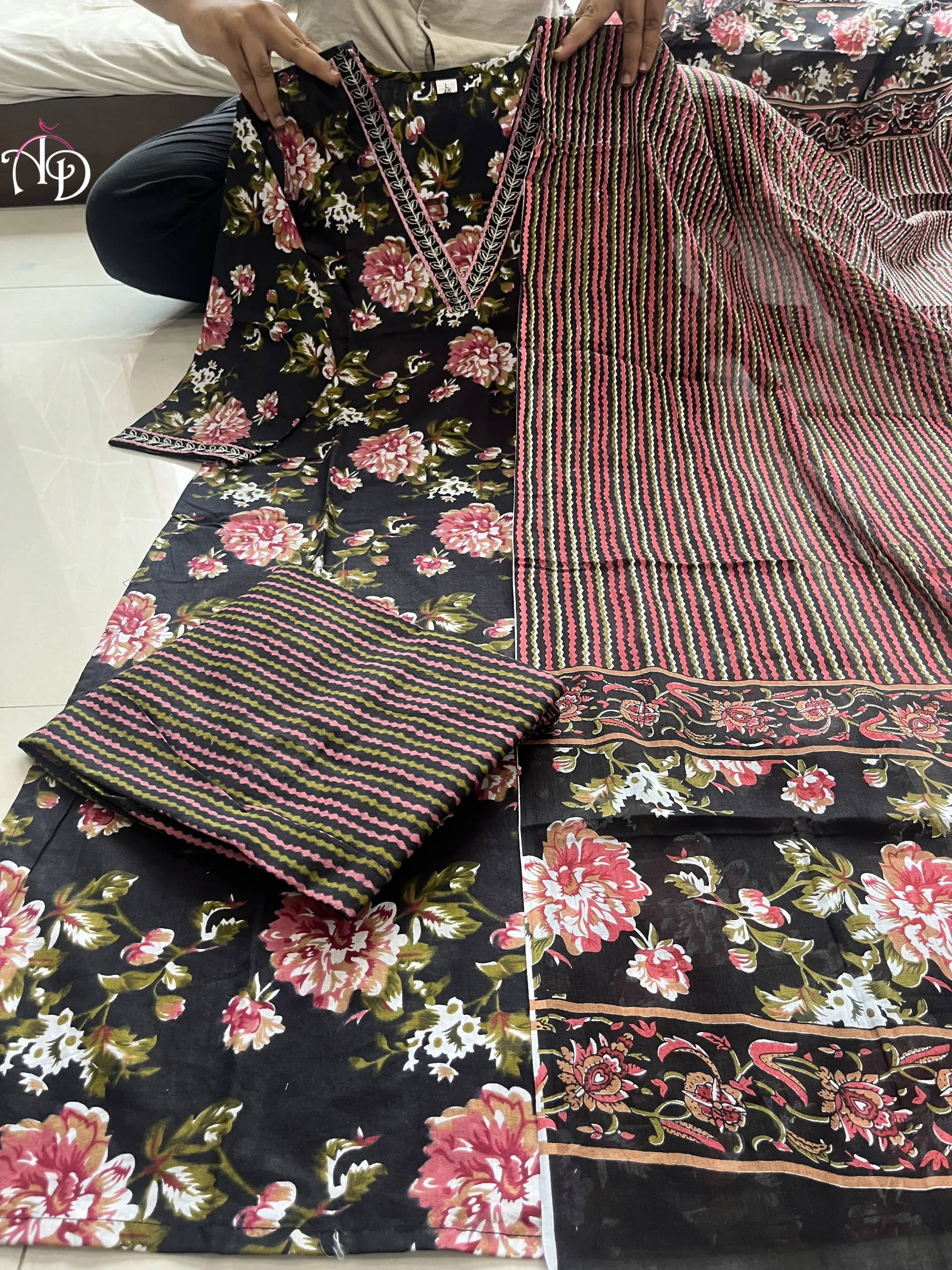 Women's Designer Lable Mishwa Pure Cotton Aline Kurta Set With Block Print
