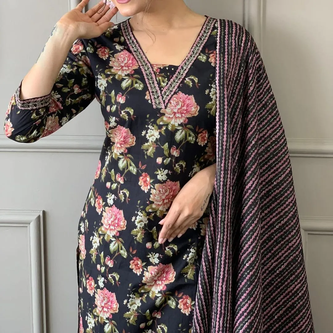 Women's Designer Lable Mishwa Pure Cotton Aline Kurta Set With Block Print