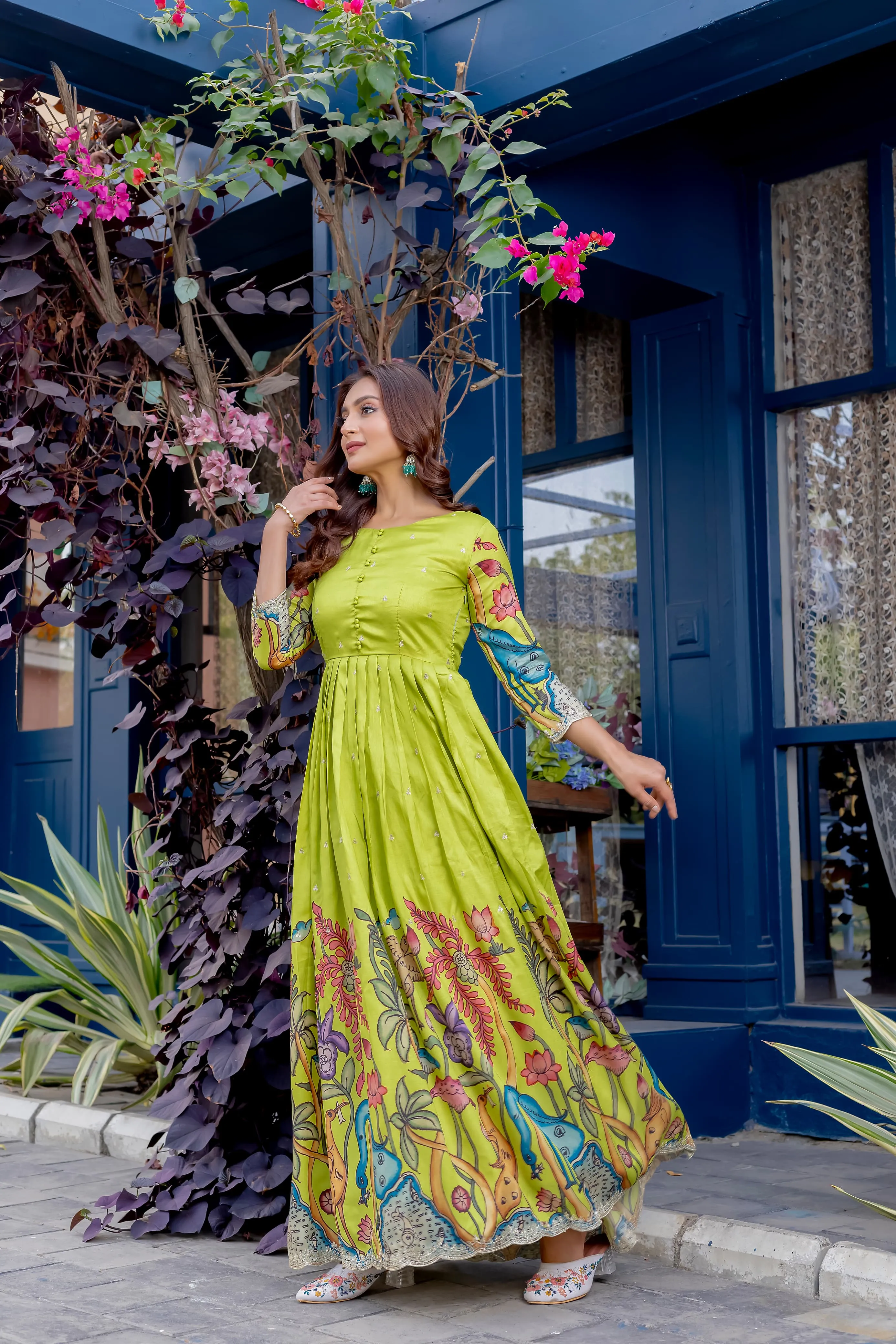 Women's Designer Party Wear Pure Silk Blend kalamkari Printed Gwon
