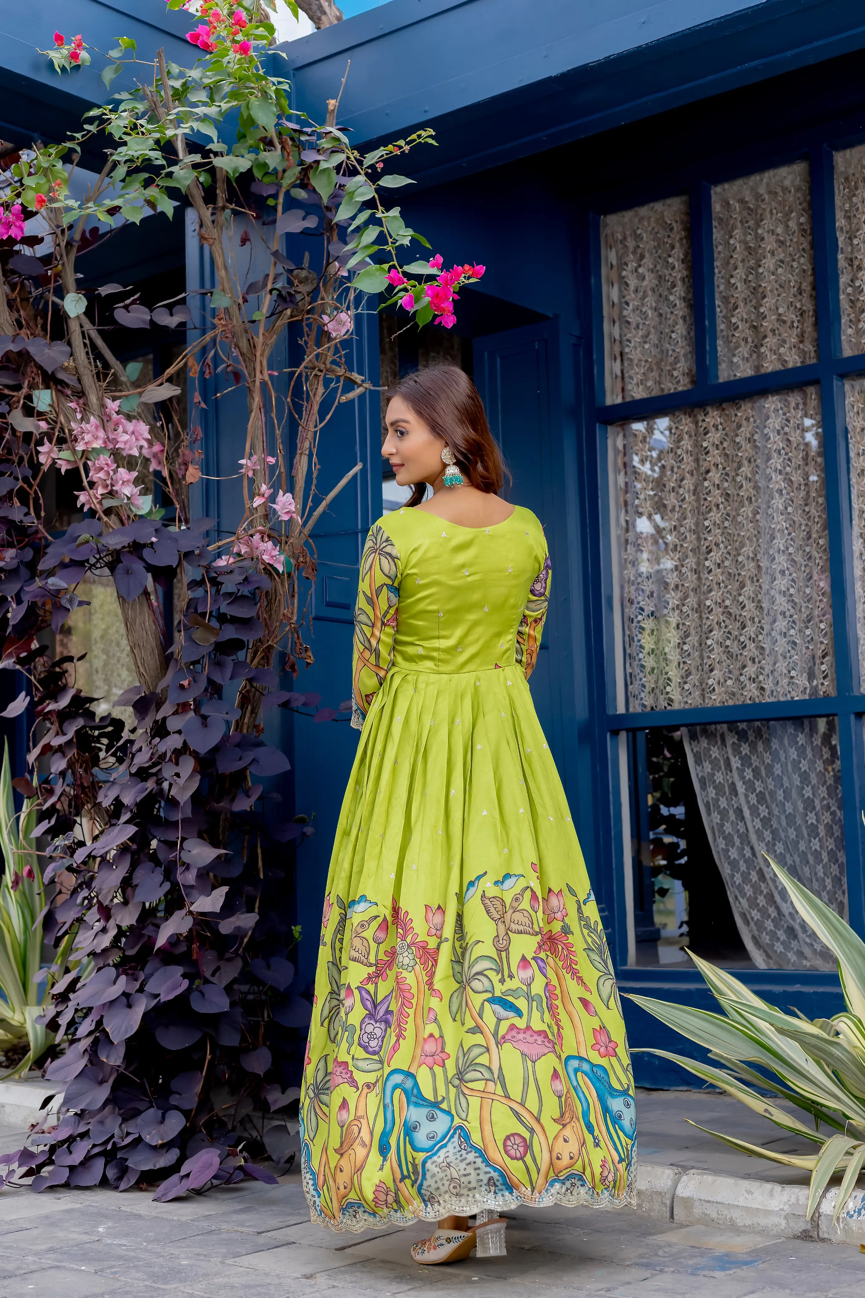 Women's Designer Party Wear Pure Silk Blend kalamkari Printed Gwon