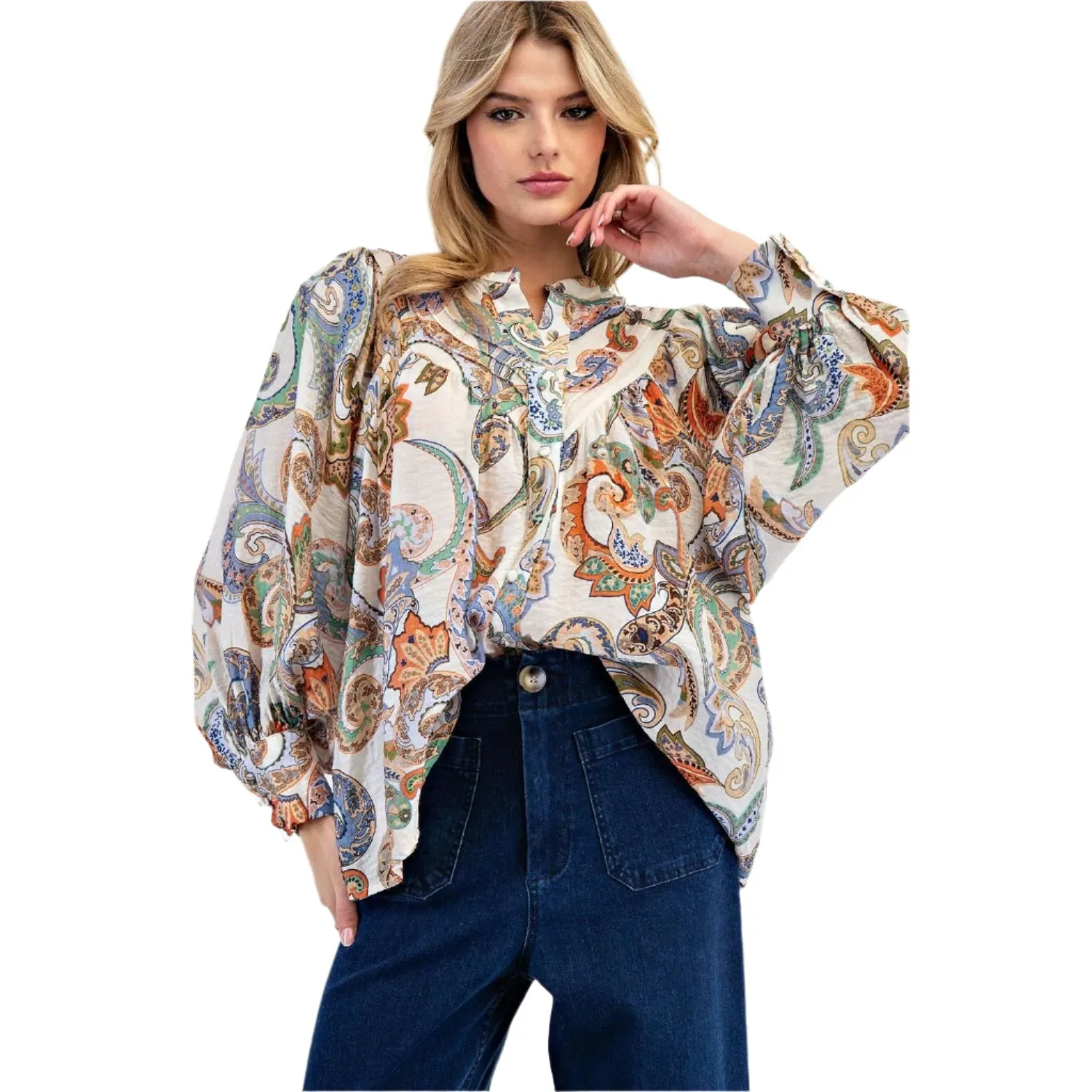 Women's ee:some Ivory Paisley Print Long Sleeve Top TK14027