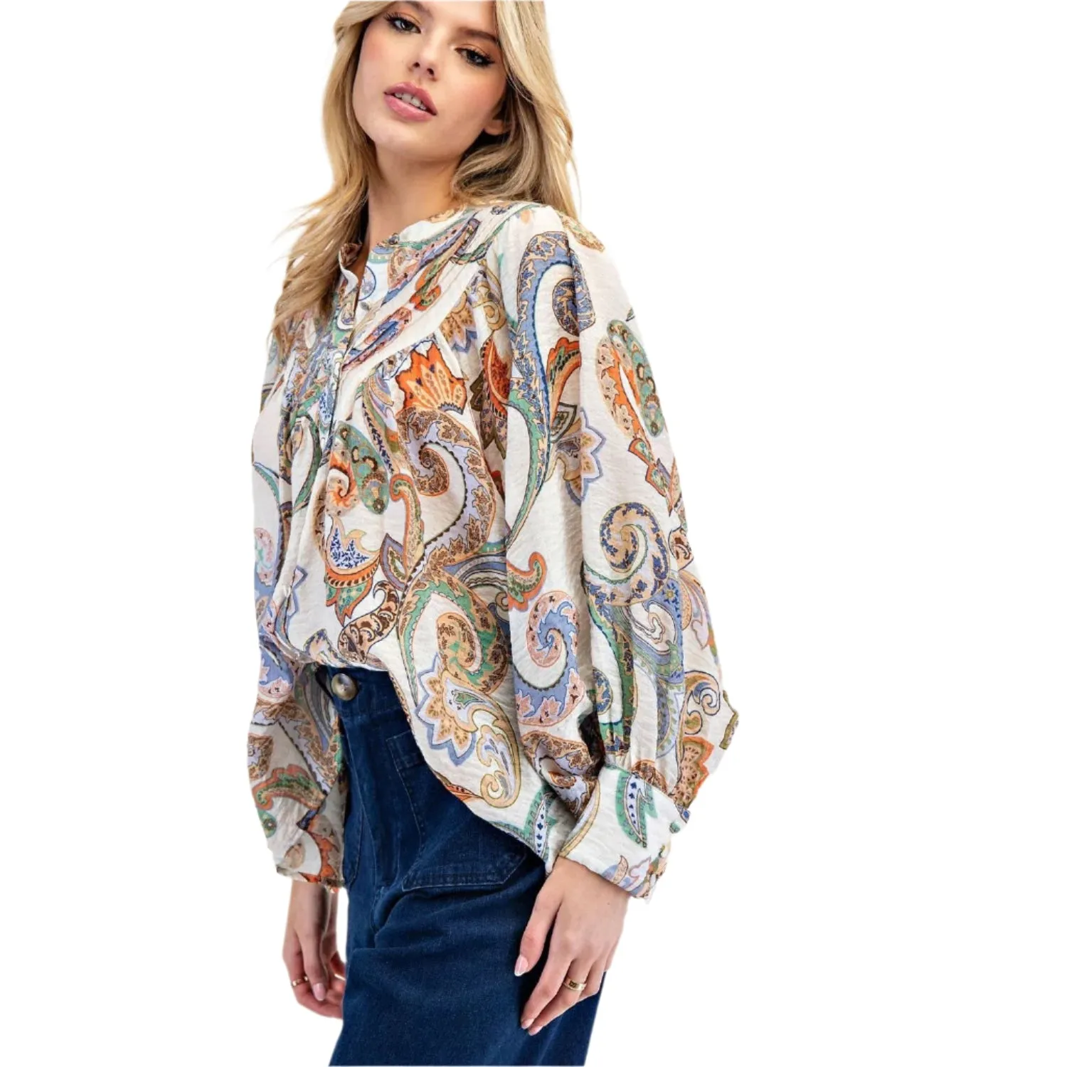 Women's ee:some Ivory Paisley Print Long Sleeve Top TK14027