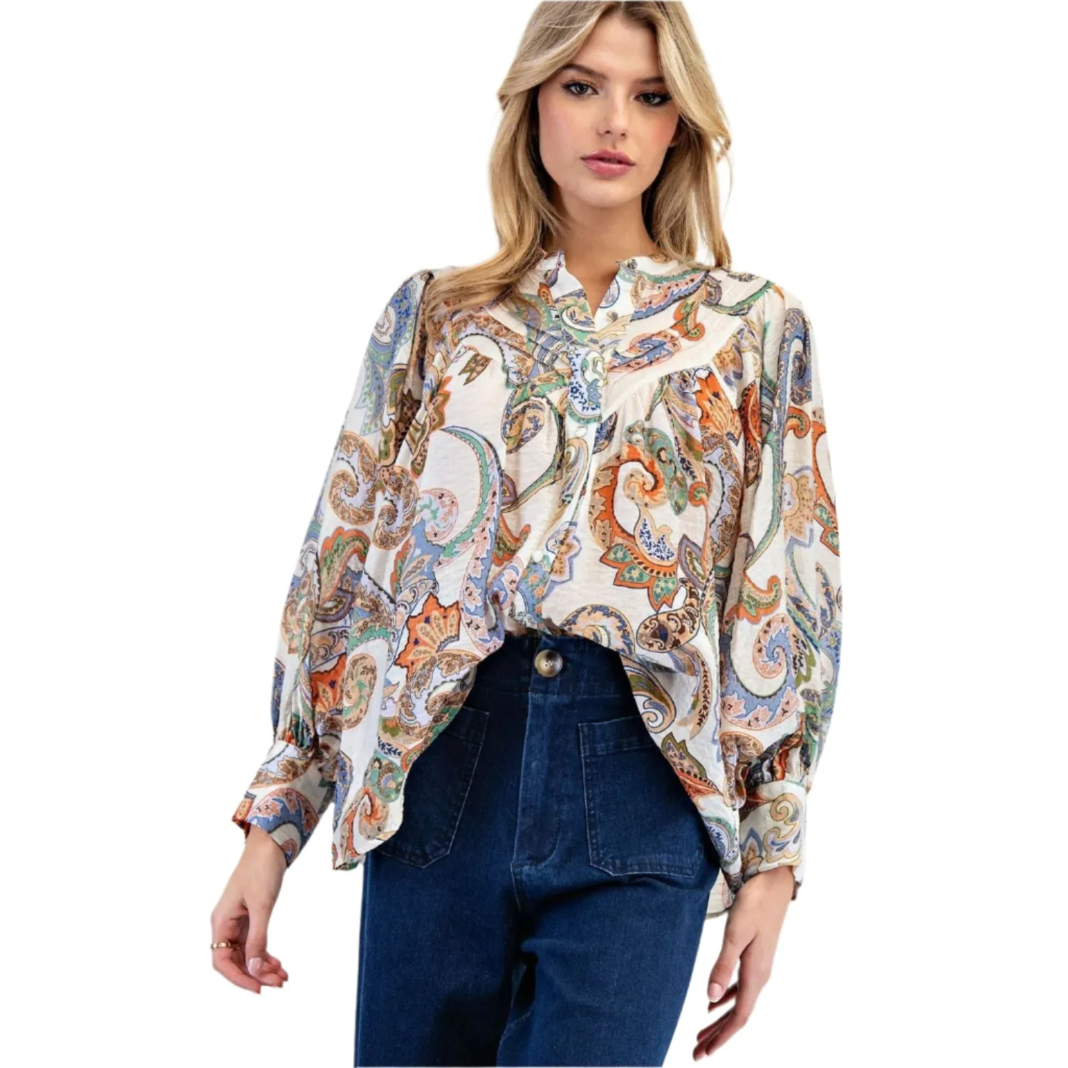 Women's ee:some Ivory Paisley Print Long Sleeve Top TK14027