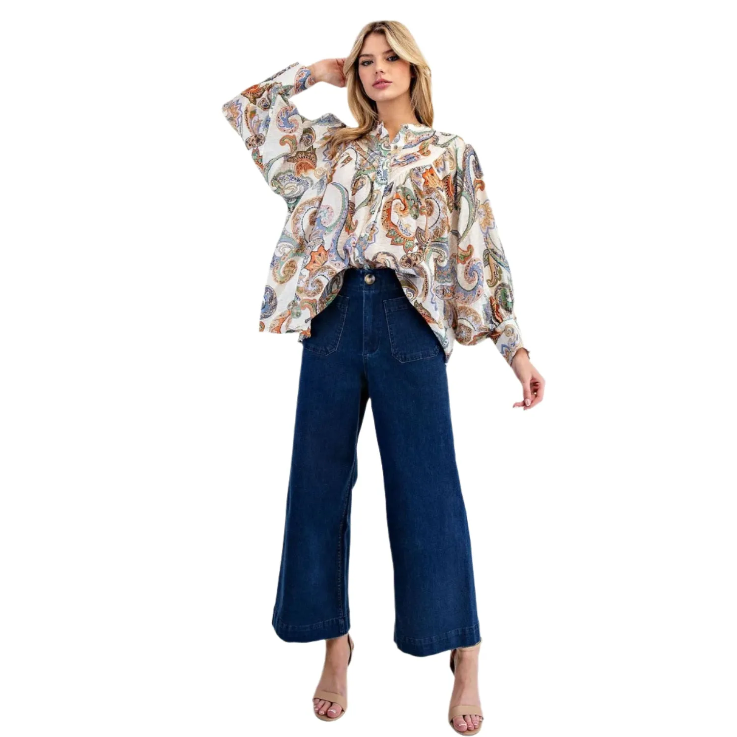 Women's ee:some Ivory Paisley Print Long Sleeve Top TK14027