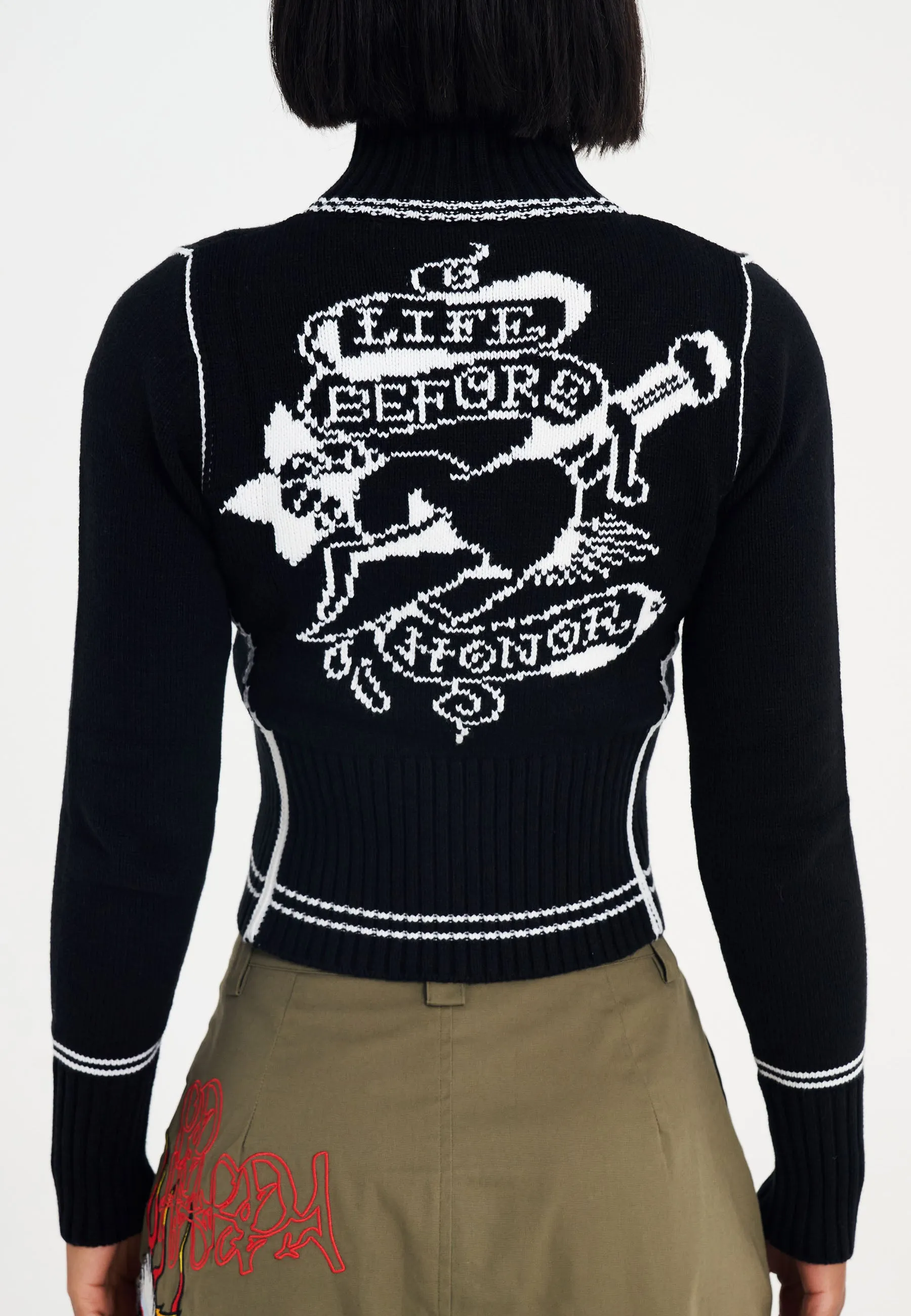 Black Knitted Zip Thru Jacket for Women