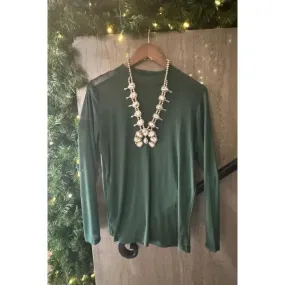 Women's Long Sleeve Green Mesh Top